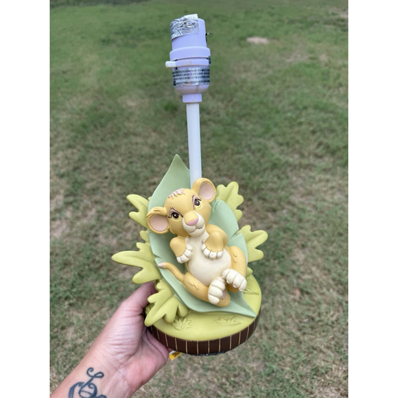 Disney Other - Disney Baby Simba on Leaf Lamp 13" Lion Cub Leaves White Metal Nursery No Shade
